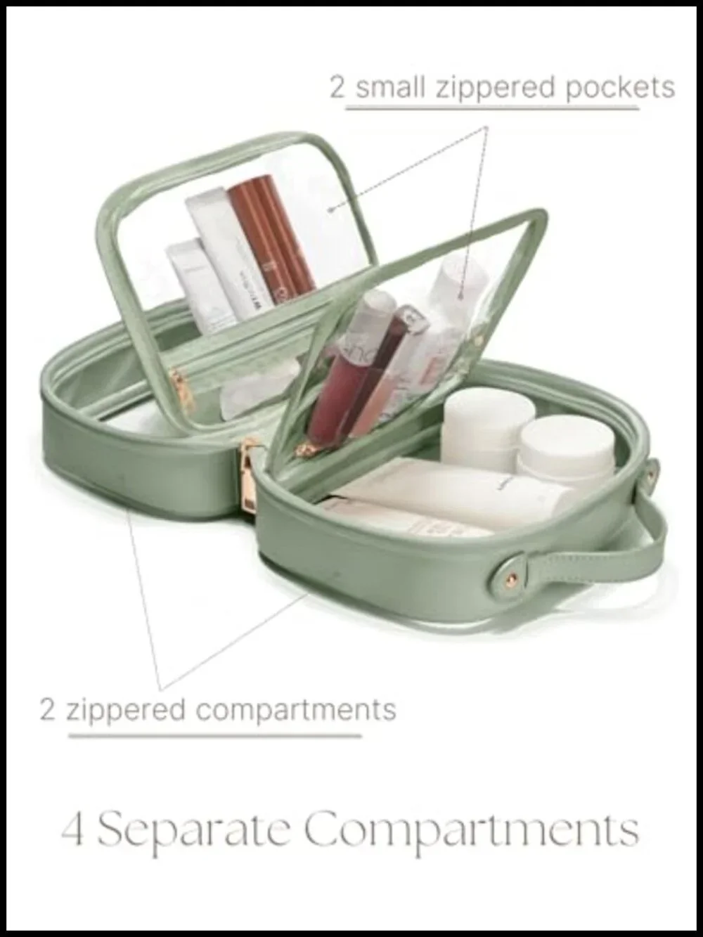Large Clear Cosmetic Bag with 4 Compartments, Travel Toiletry Organizer, Faux